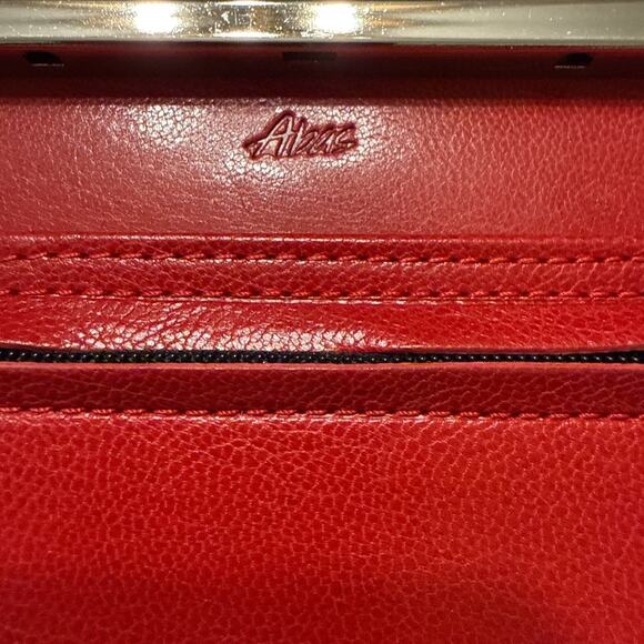 Abas Genuine Leather Red/Wine Clamshell Wallet with Crocodile Texture - Picture 2 of 7